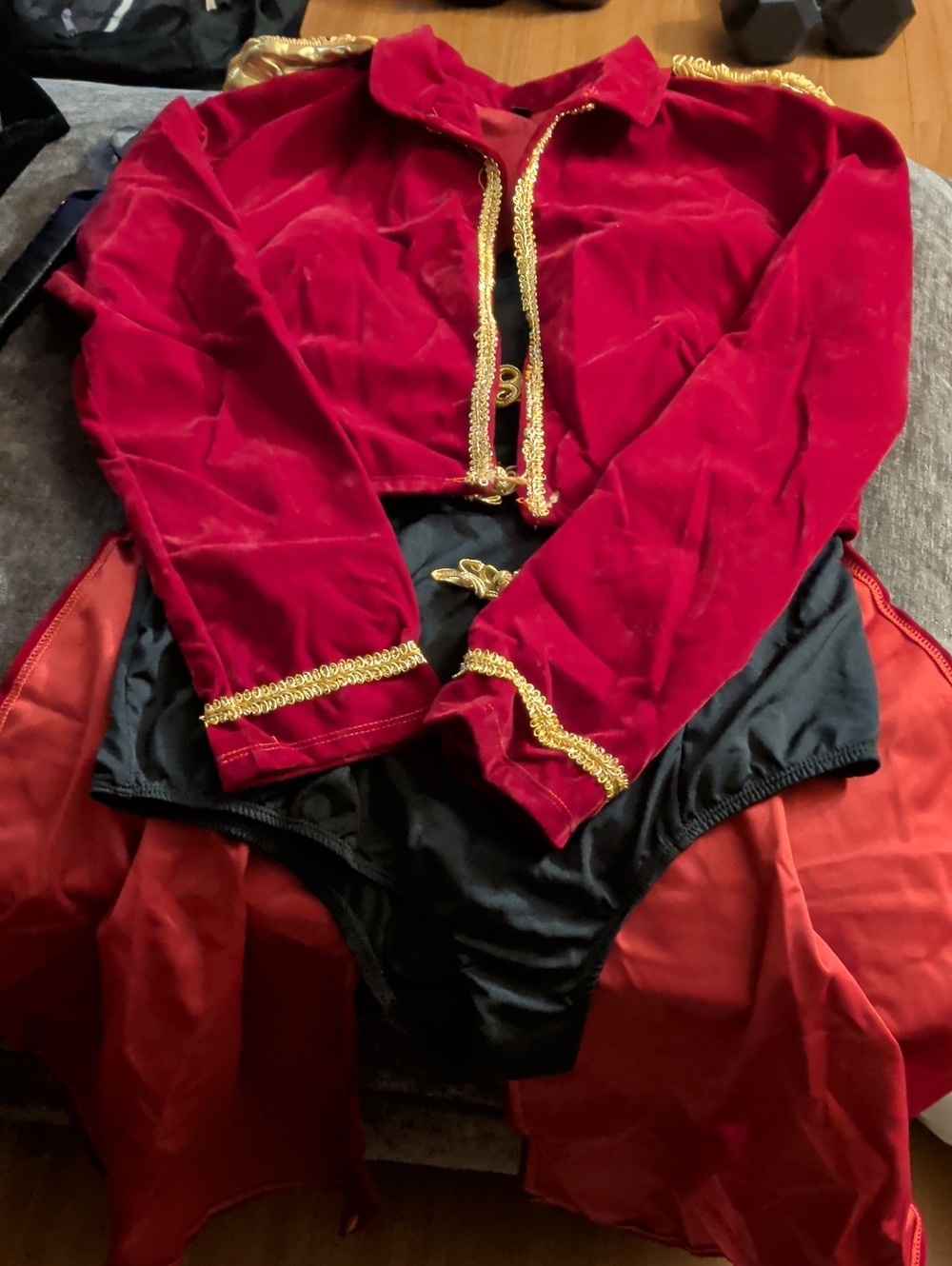 Fashion Nova Red Velvet Military-Inspired Crop Jacket with Gold Trim